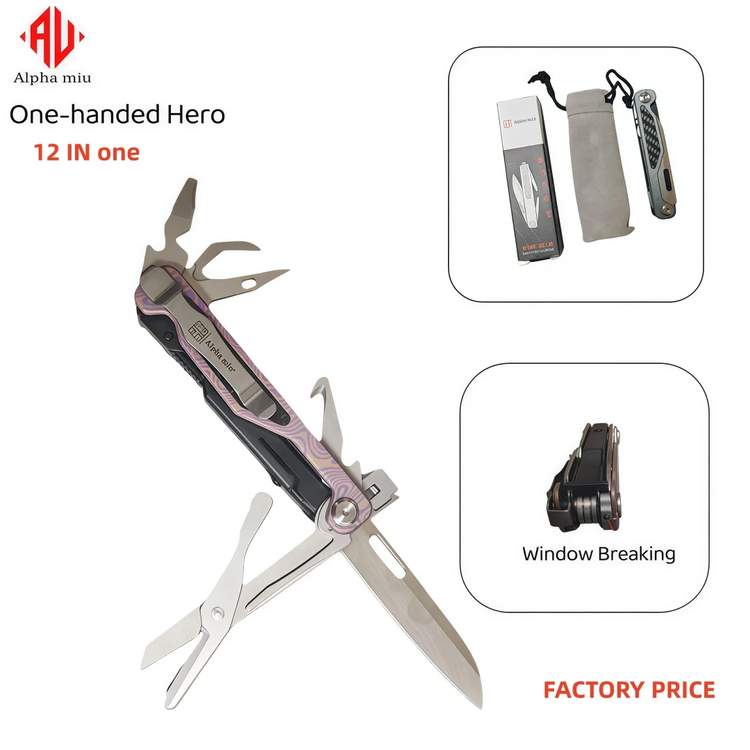 

Мультиинструменты Alpha со складным ножом и ножницами — компактное снаряжение EDC для кемпинга на открытом воздухе, выживания, пешего туризма, аварийной перерывы из стекла