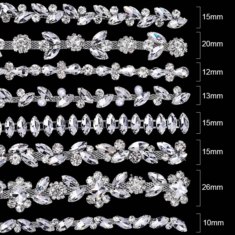 DUCRYSTARL 1Yard/90CM Rhinestone Claw Chain Silver Base Sew on Crystal Rhinstone Chain Trim Dress Garment Accessories