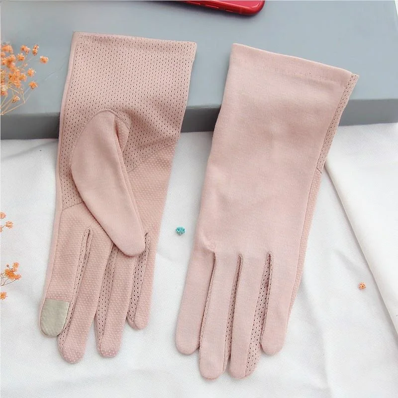 

Тонкие перчатки из чистого хлопка для защиты от солнца для женщин, летние дышащие противоскользящие перчатки для вождения и езды на велосипеде, белые перчатки для защиты рук