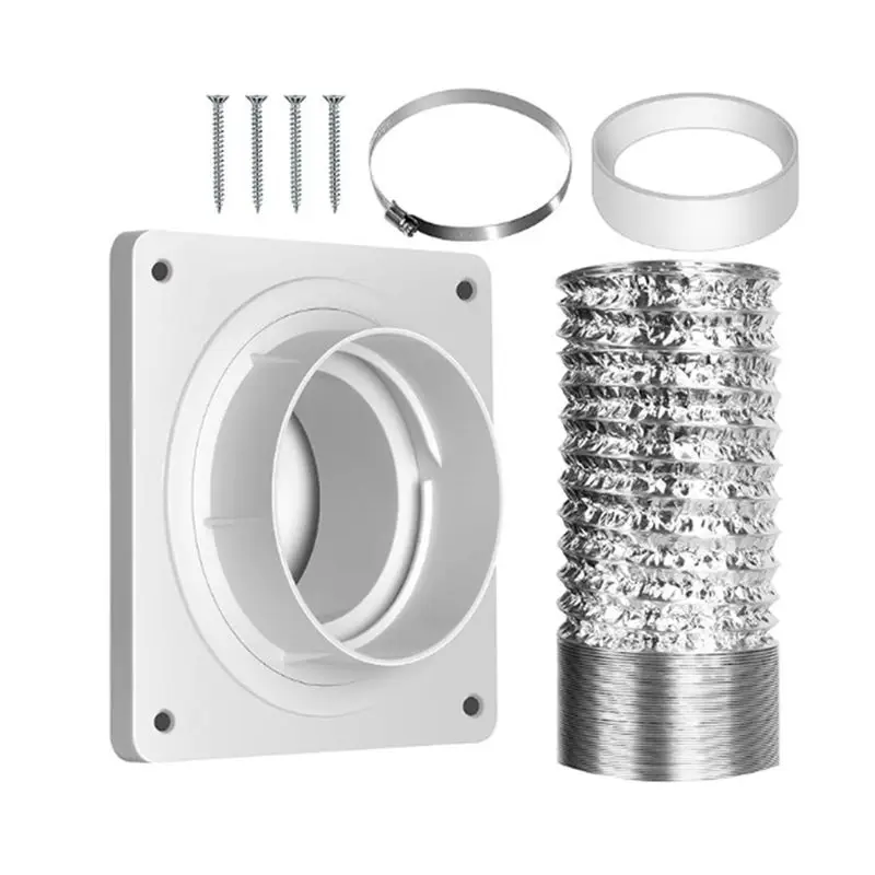 AB46-Dryer Vent Wall Plate With Hose(4 Inch 8 Feet),Twist Lock Dryer Vent Connector Kit,4 Inch Dryer Duct Connector Flange