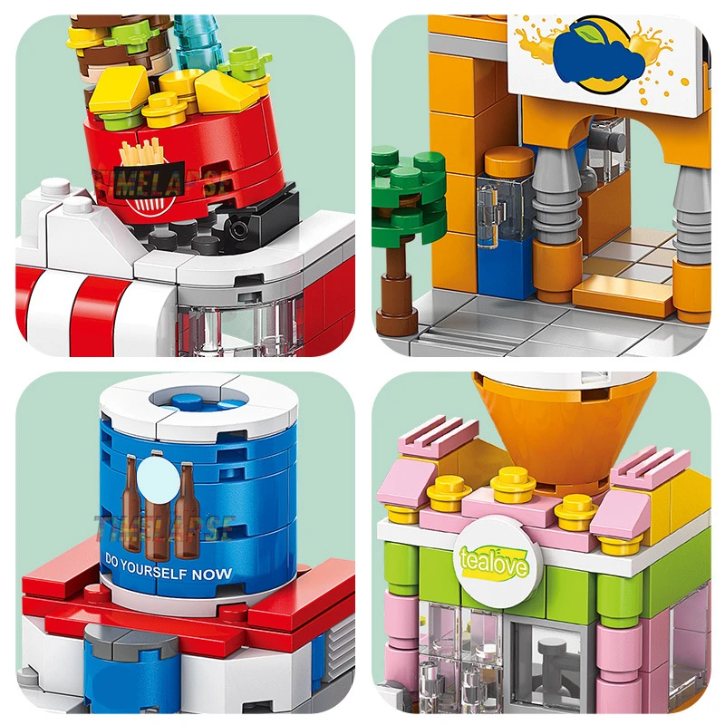 Nuovo ristorante fai da te caffè latte tè negozio Street View Food House Building Blocks Kit ragazze mattoni modello di film giocattolo per bambini