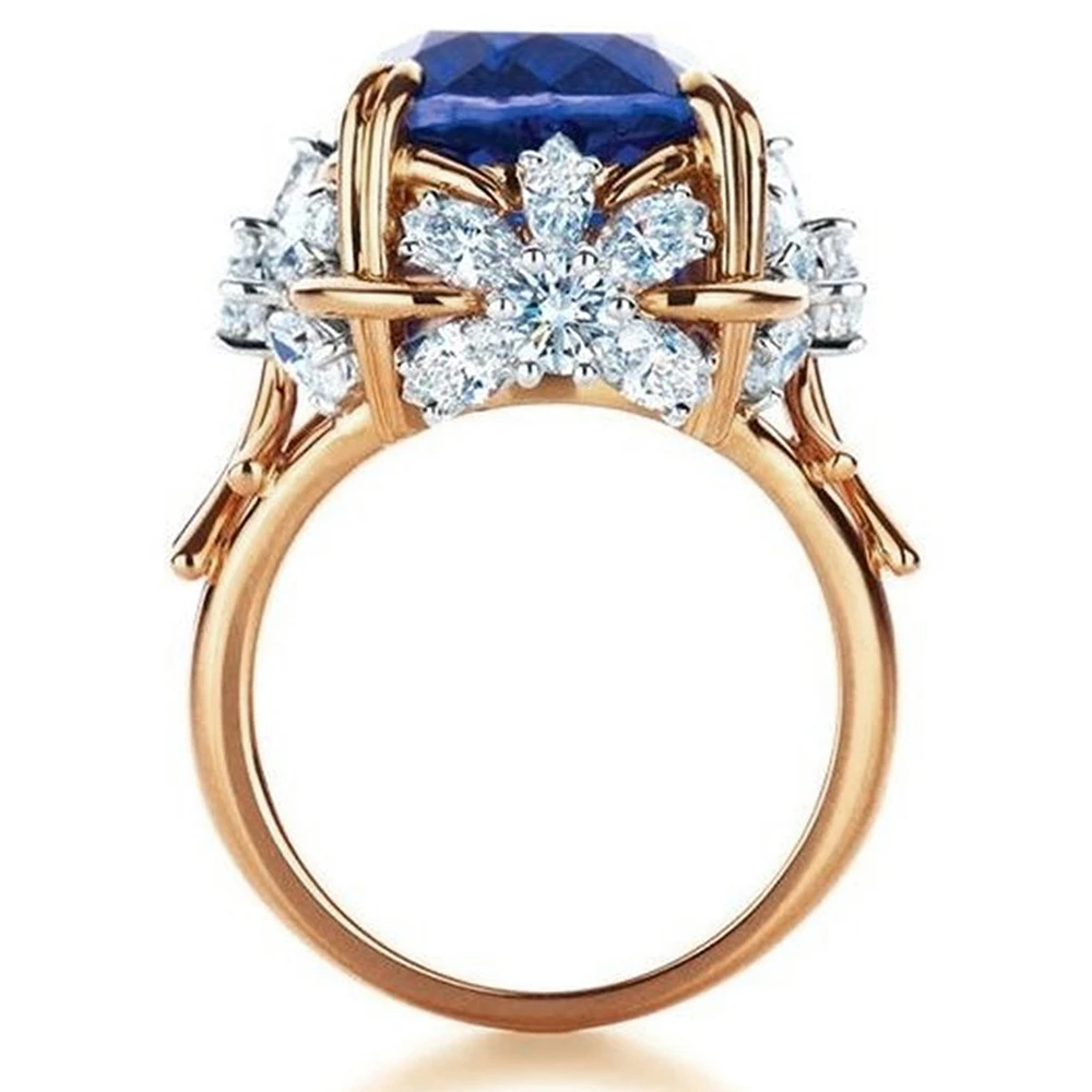 Huitan Wunderschöner dunkelblauer CZ-Frauenring, schillerndes Blumen-Design, ästhetische Damen-Accessoires, Jubiläumsfeier, neuer 2022-Schmuck