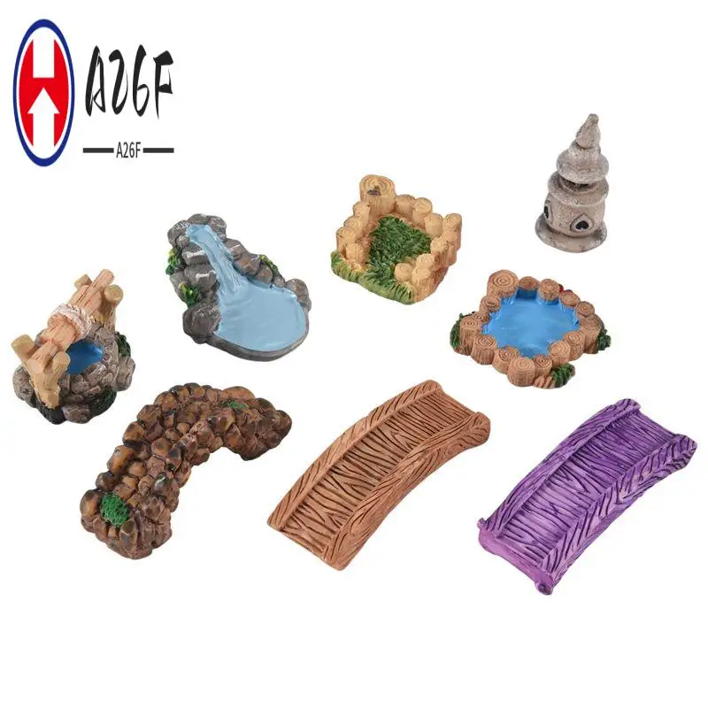 A26F-Miniature Pond Bridge Kit Figurines Miniature Craft Fairy Garden Gnome Moss Terrarium Gift DIY Ornament Garden Decor