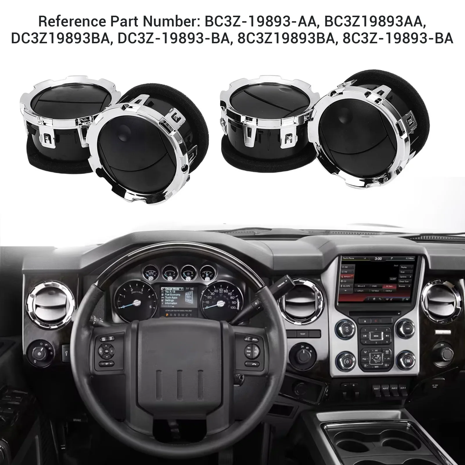 For Ford F-250 F-350 F-450 F-550 Super Duty Truck 2011-2016 4Pcs Dashboard AC Heater Air Duct Vent BC3Z-19893-AA Replacement