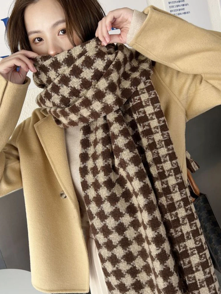 New 2023 Imitation Cashmere Women Scarf Winter Retro Plaid Scarve Pashmina Mujer Foulard Bufandas Wrap Blanket Long Shawl Pareo