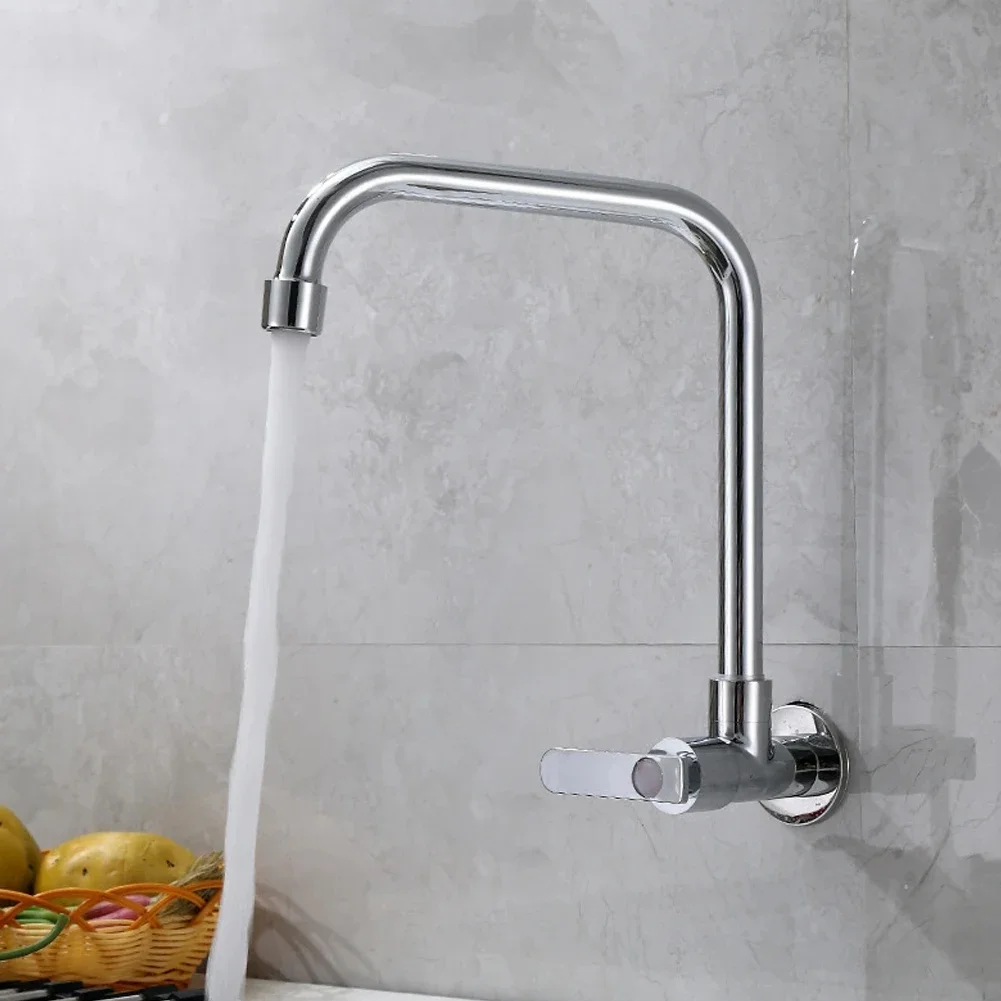 

Kitchen Sink Faucet Wall Mounted Tap Cold Water Tap Brass Chrome Single Handle Large Bend Kitchen Vegetable Basin Faucet ﻿