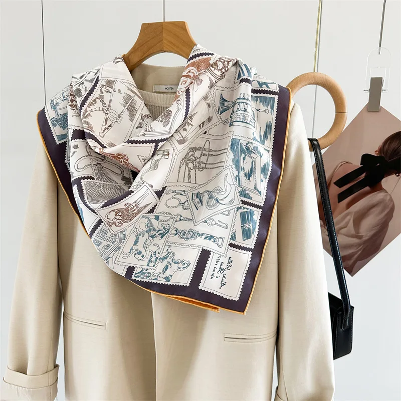 Двусторонний шарф из 100% шелка, шаль 18 мм, квадратный 90 шелковый шарф, накидки