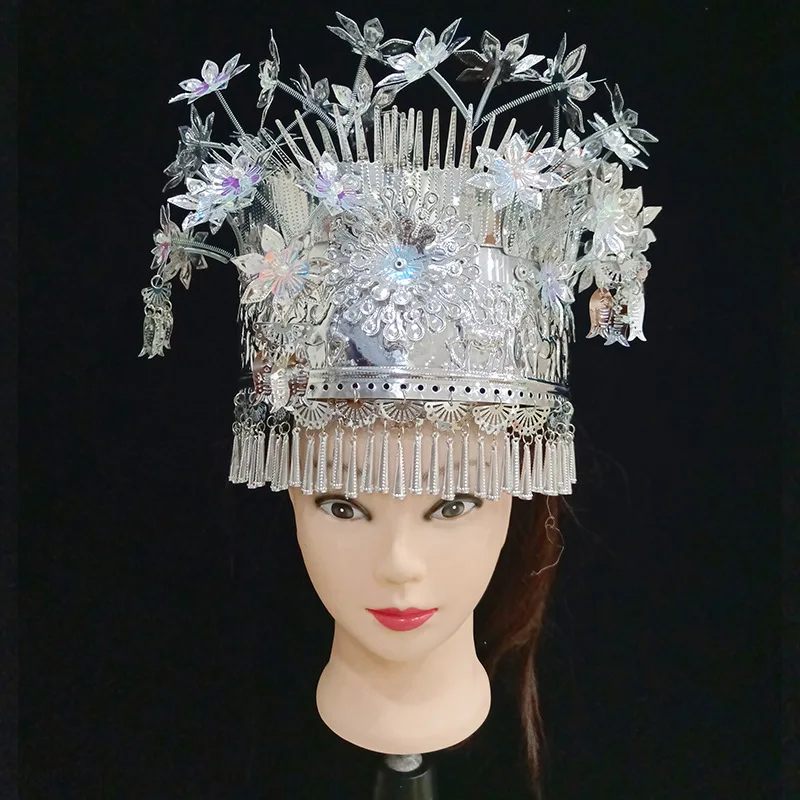 Wholesale Minority Silver Headdress Female Ethnic Style Characteristic Clothing Ornament Miao Children Headwear High-Grade Sense