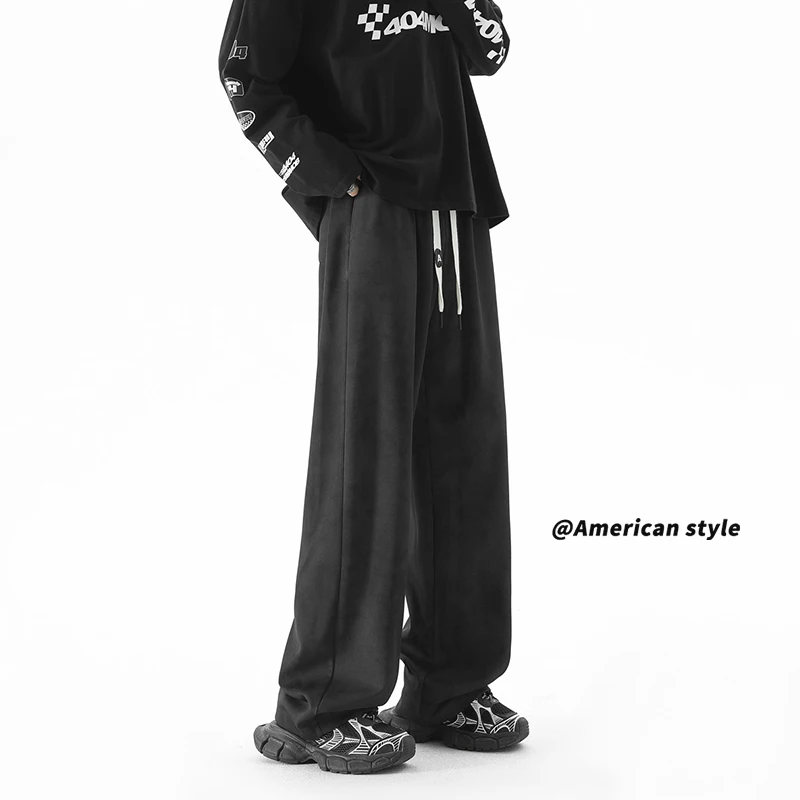 New Tie Dye Dirty Design Trendy Men's Trousers Loose Drape Straight Trousers Elastic Waist Drawstring Casual Pants