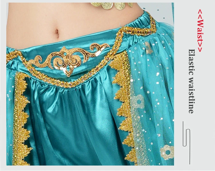 Frauen Bauchtanz Halloween Performance Kostüme Hosenanzug Aladdin Jasmin Prinzessin Dress Up Party Kleidung Tanzen Outfit – Detail 5