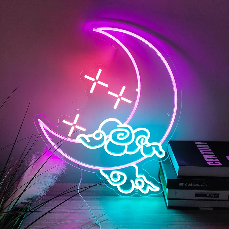 Moon Cloud Star Neon Sign Custom Handmade Art Neon Light White Vibes for Bedroom Home Wall Decor Personalized LED Neon Lights