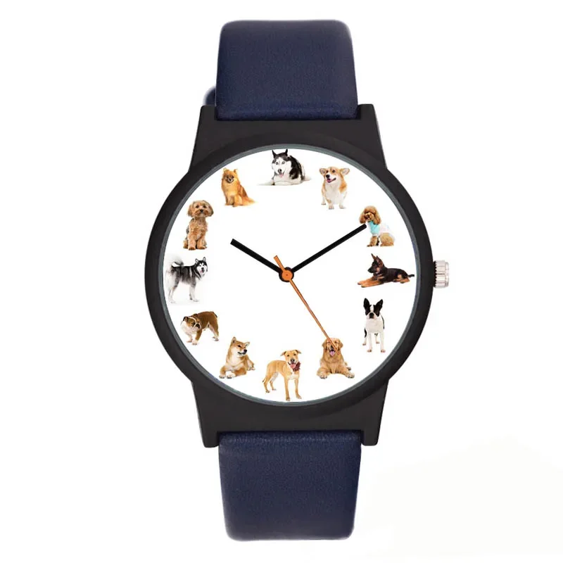 A3309 schöne Hunde uhr Tier gedruckt Leder lässig Quarz Frauen kreative Uhren Damen Armbanduhren