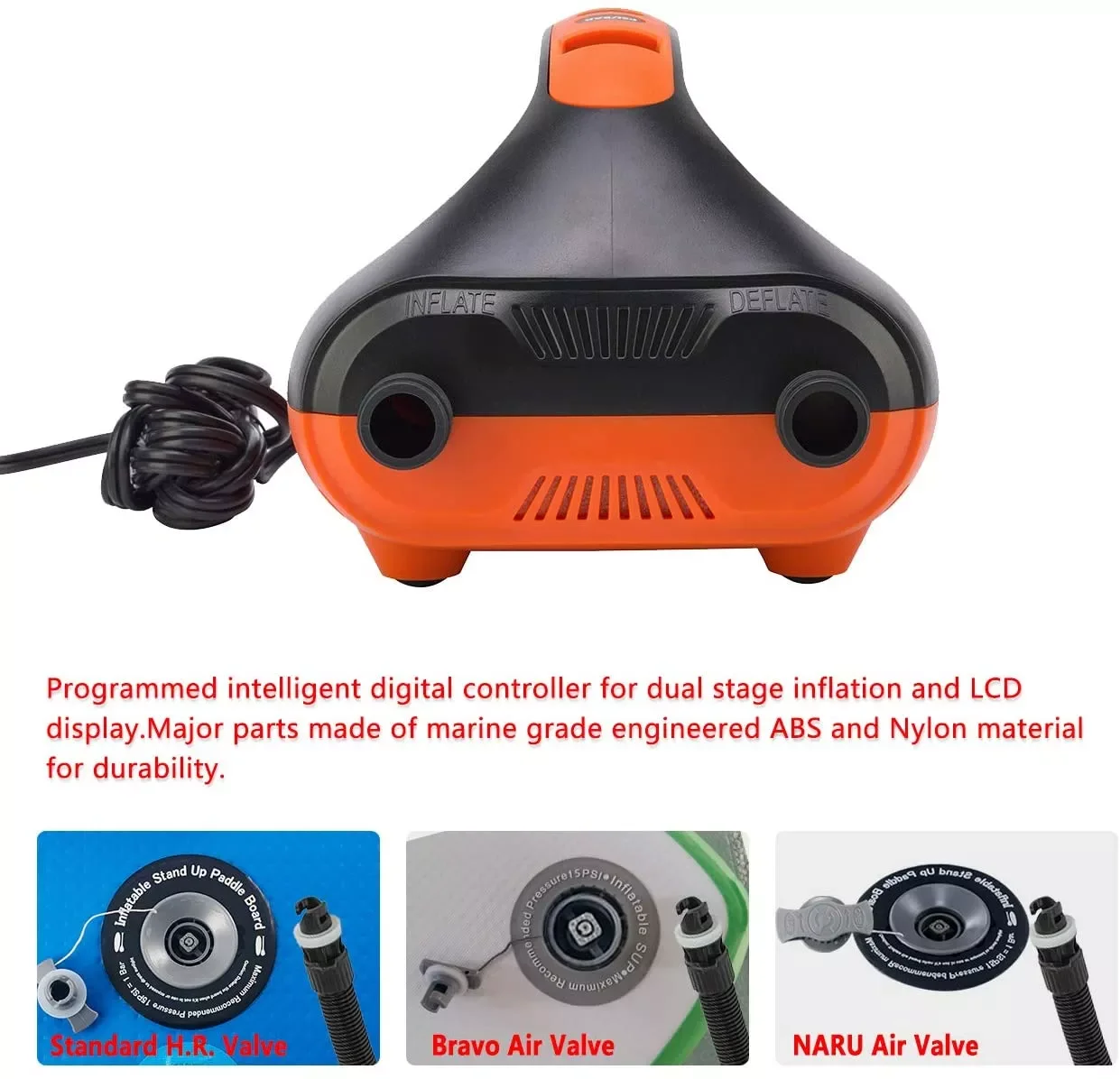 20 PSI Doul Stage Electric Air Pump High Pressure Outdoor Paddle Board Pump for SUP Kayak Air Beds 12V 110W Inflatable Pump