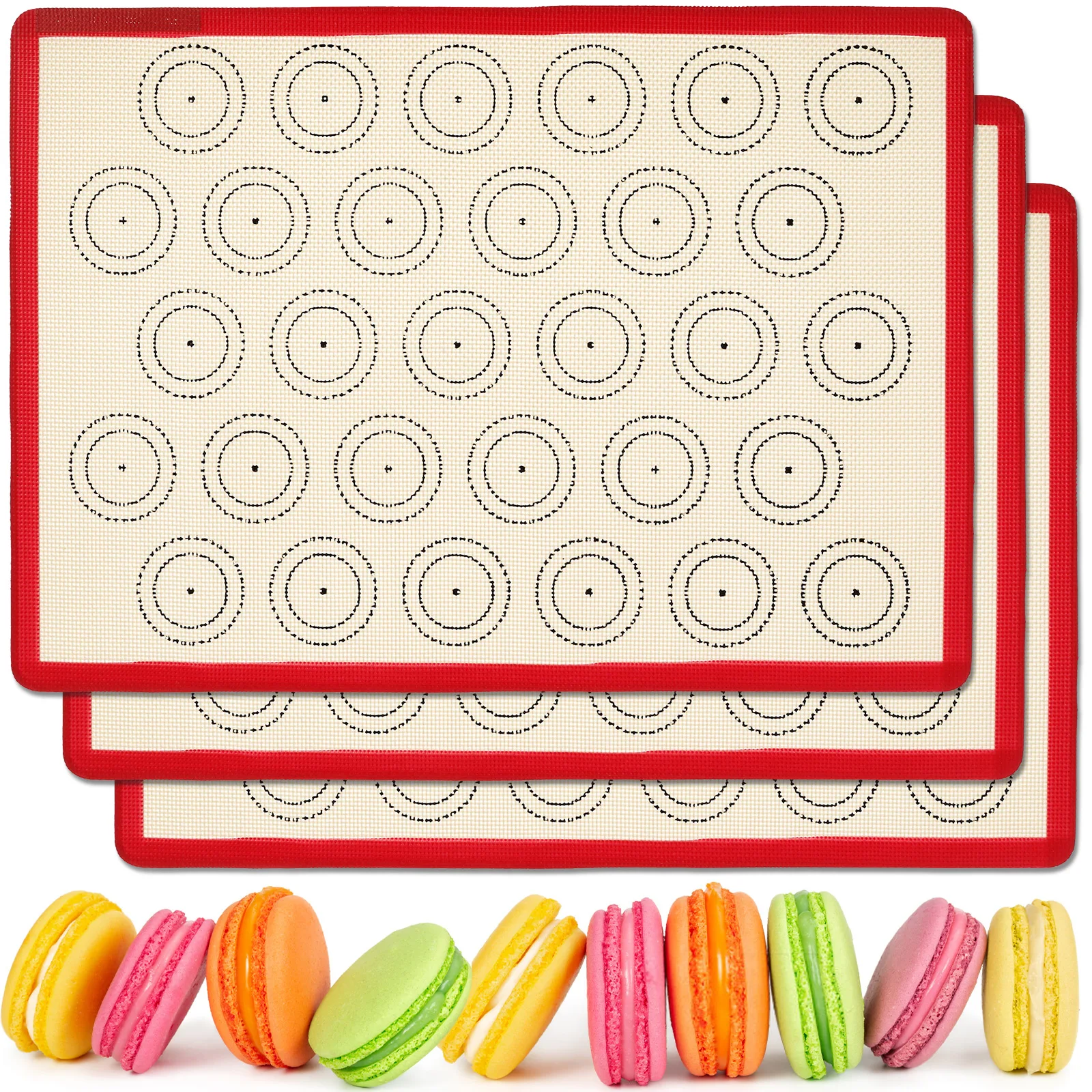 

3Pcs Silicone Macaroon Baking Mat Uniform Heating Cake Biscuit Baking Mat Non-stick Pastry Oven Liners Kitchen Rolling Dough Pad