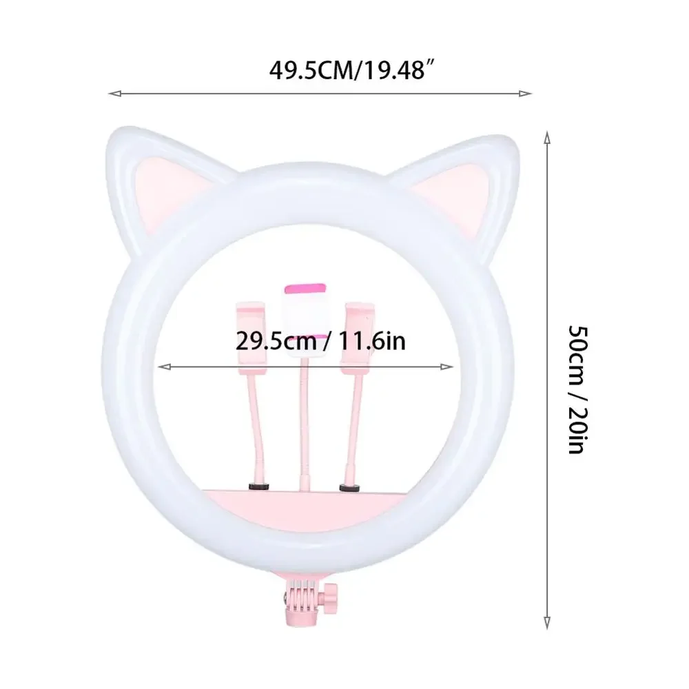 20 Inch LED Cat Ear Live Ring Light Video Shooting Studio Makeup Selfie Tattoo Accessories Beauty Rejuvenation Fill Light Supply