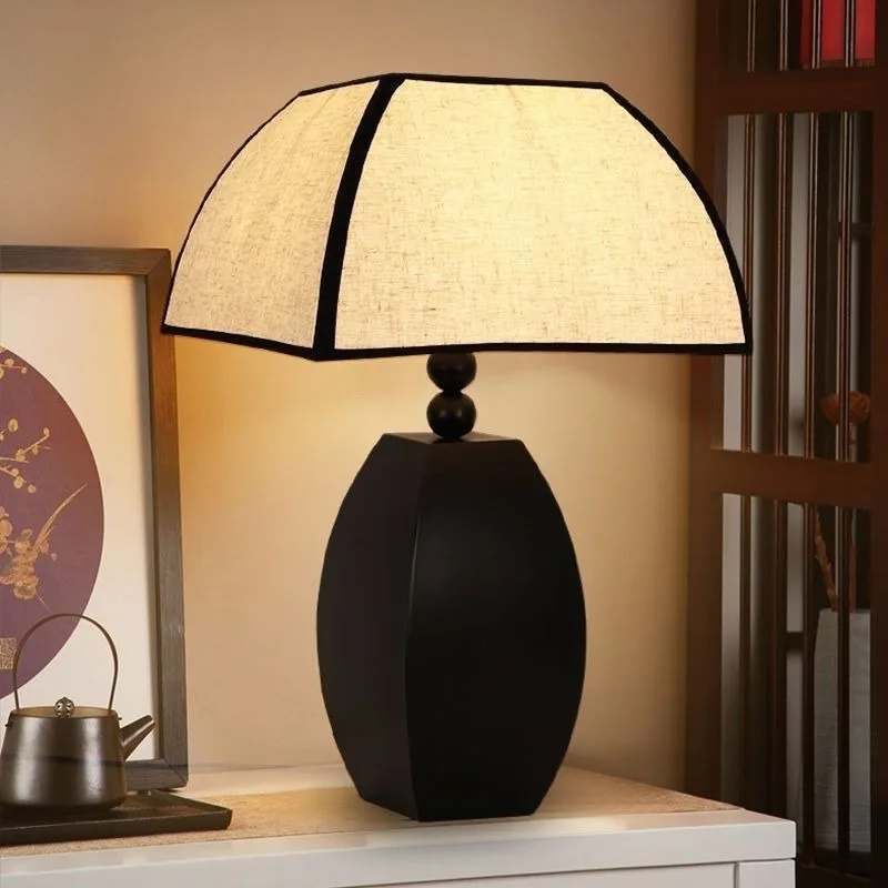 

Mid Century Postmodern New Chinese Retro Luxury Black White Table Lamp for Living Room Desk Bedroom Nightstand Room Decor LED