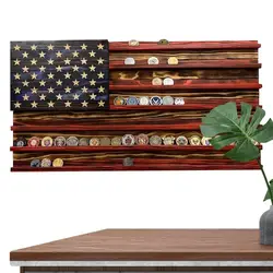 American Flag Challenge Coin Holder Wall Mount Wood 7 Rows Wall Mounted Collectible Coin Display Rack Coin Holder Rack Coin