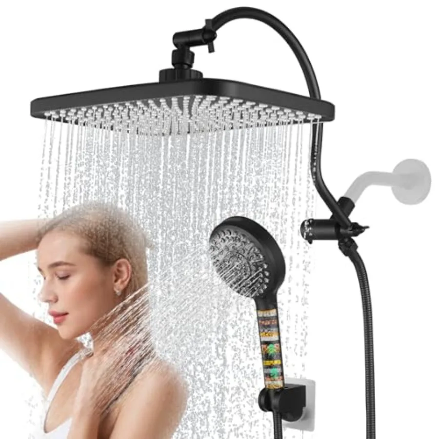 

12" Shower Heads with Filtered Hand Sprayer Combo, Adjustable Curved Shower Extension Arm/71-inch Hose