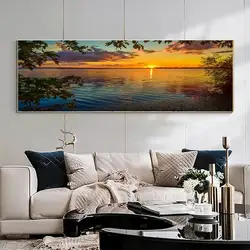 FULLCANG Large Size Diamond Painting Sunset And Calm Sea Scenery Diy Full Drill Mosaic Embroidery Landscape Wall Decor FG2312