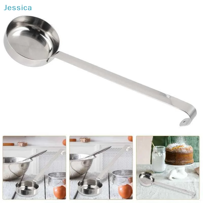 

♥Stainless Steel Hanging Soup Ladle - Long Handle Slotted Spoon with Hook for Kitchen Cooking & Serving