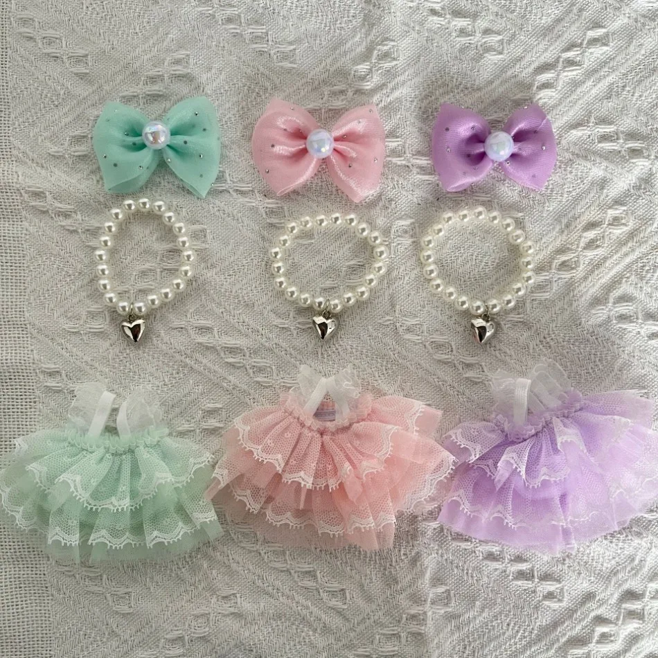 

Виниловая плюшевая кукла 15/17 см, одежда LLabubu, кружевное платье-пачка, заколка для волос с бантом, Nabubu V1/V2/V3, одежда, ожерелье-груша для куклы HP01