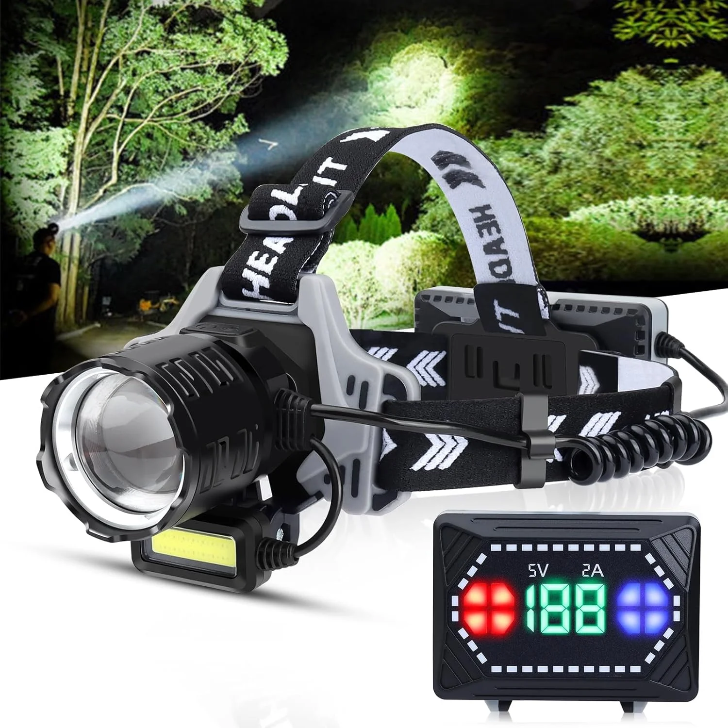 

Перезаряжаемый светодиодный налобный фонарь 1200 люмен, сверхъяркий, 8 режимов, регулируемый, водонепроницаемый, для кемпинга, бега, походов