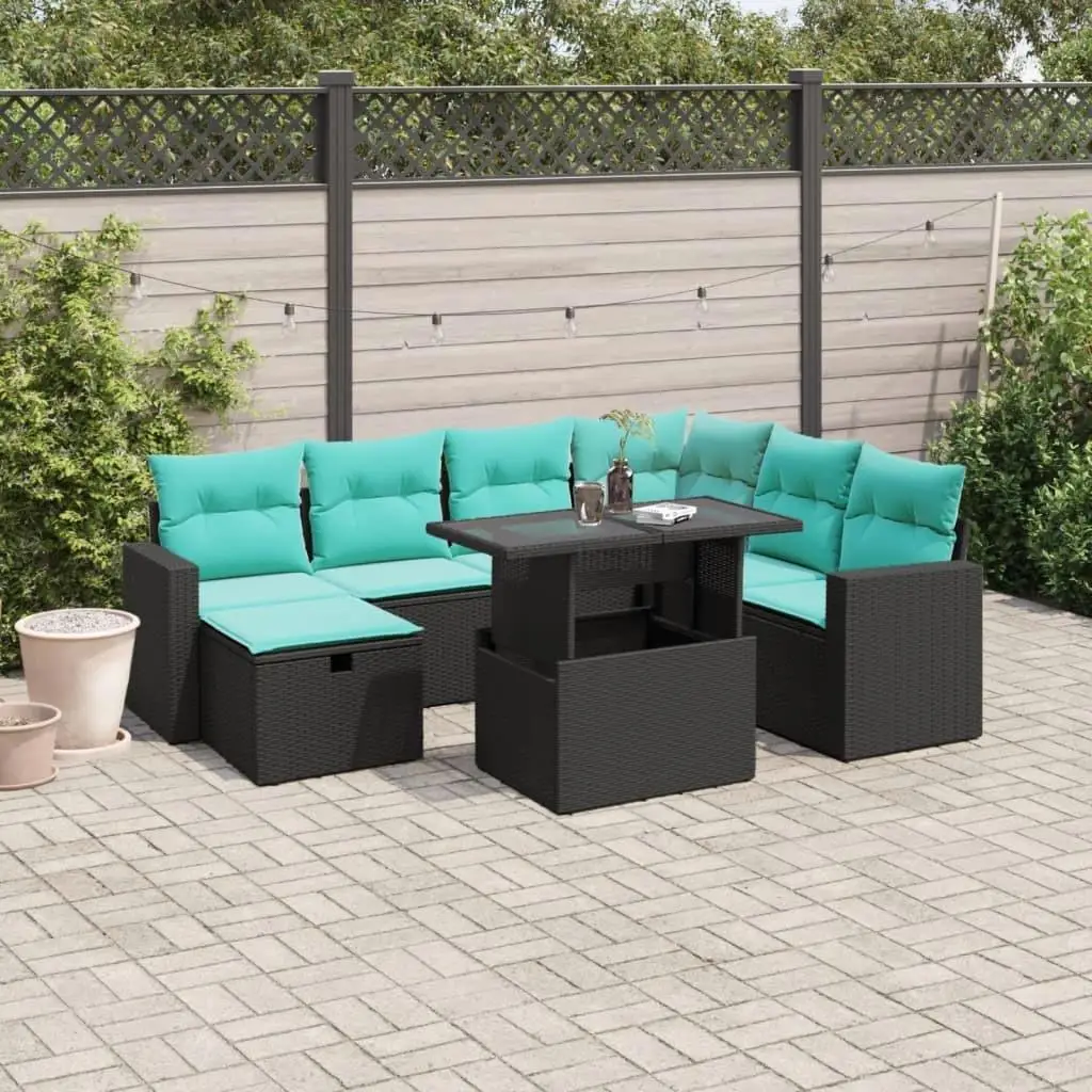 

8 Piece Outdoor Patio Sofa Set with Cushions Black Rattan Furniture Set Comfortable Garden Seating