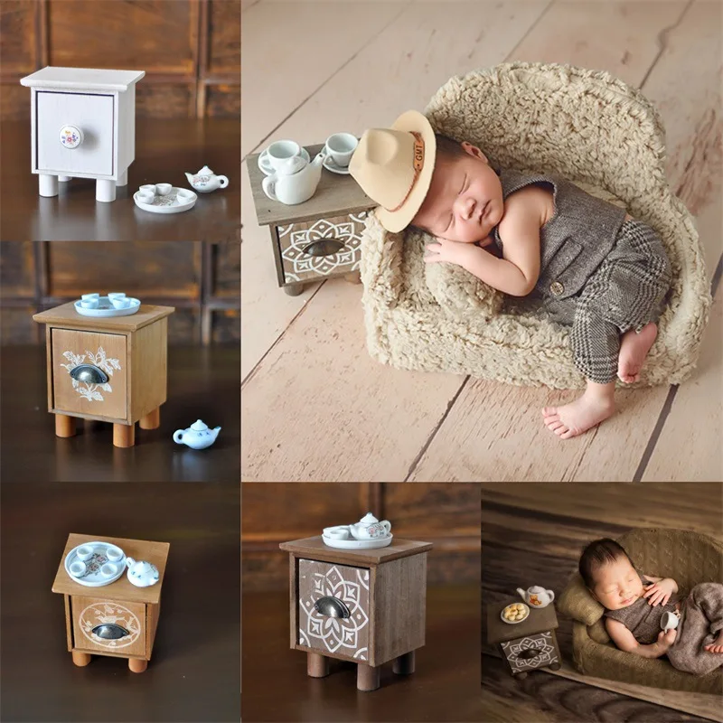 Sunshine Newborn Photography Props Mini Tea Table With Tea Tray And Cup Full-moon Baby Shooting Accessories Photo Decoraiton