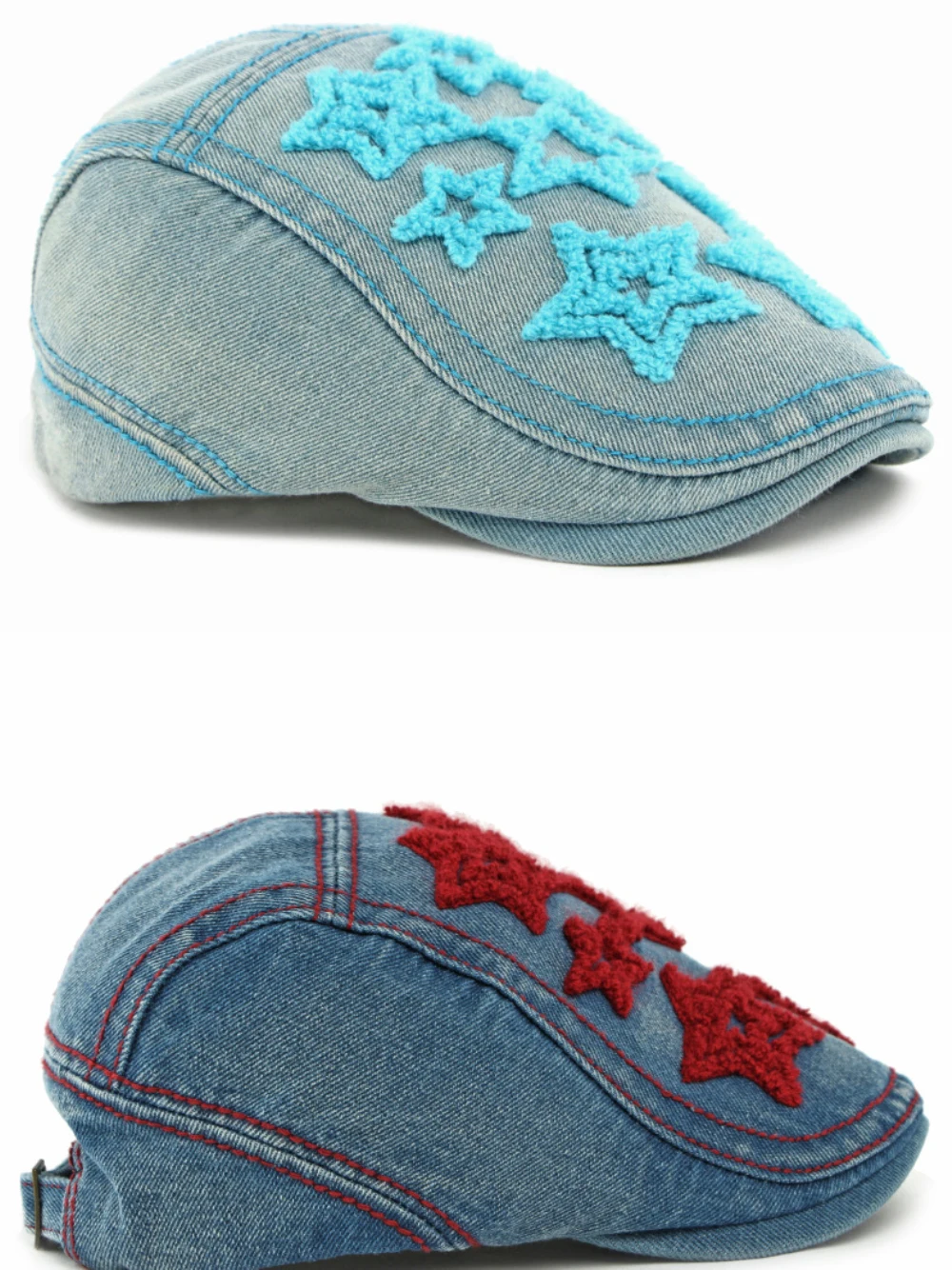 HT4932 Baskenmütze Mütze Frauen Sterne Stickerei Baumwolle Denim Hut Vintage Künstler Maler Baskenmütze Hut Männlich Weiblich Ivy Flache Kappe Herren Berets – Detail 9