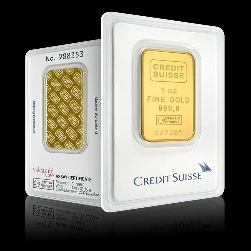 

1~20pcs Credit Suisse 1oz Gold Bar Gold Plated Brass Gold Bullion with Serial Numbers Coins Collection