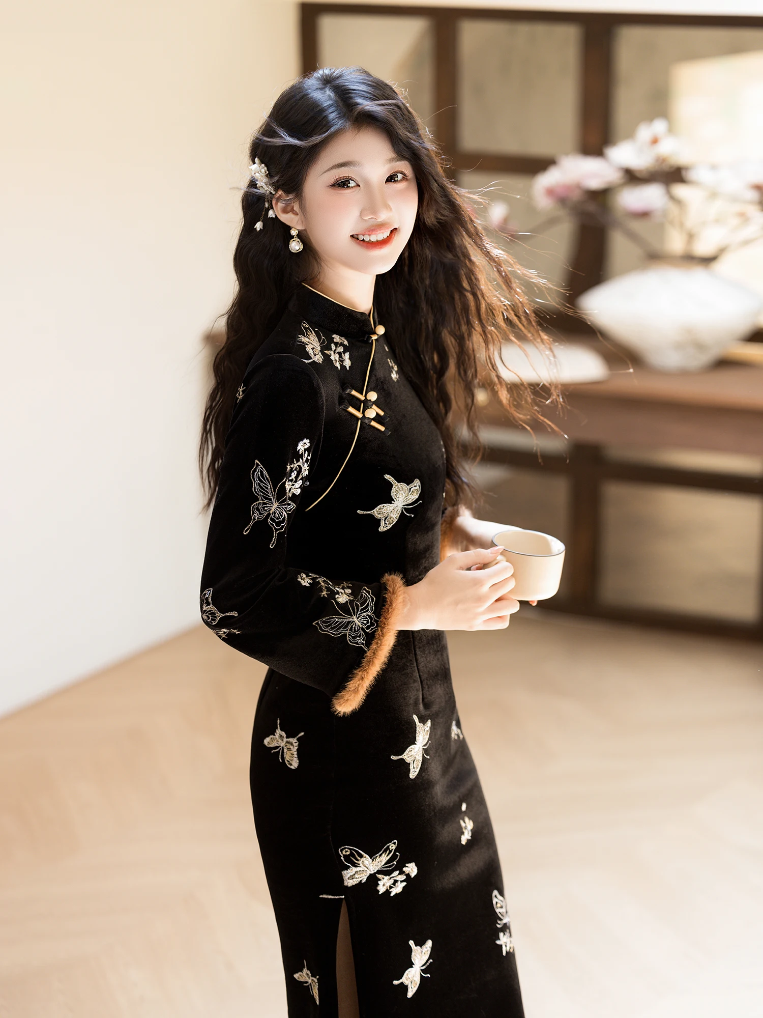 

Утепленное зимнее длинное платье-ципао для женщин: модное, традиционное китайское, в современном стиле