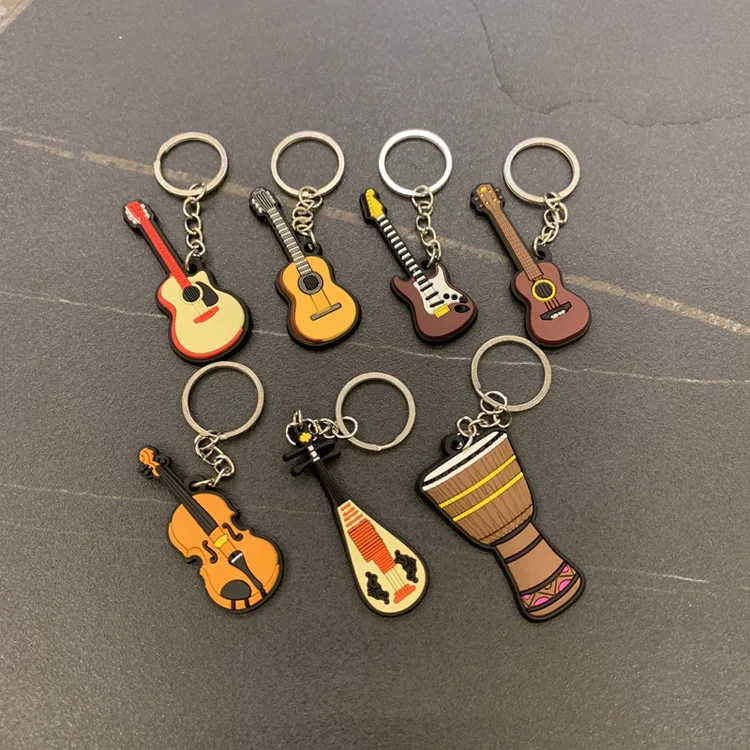 New Musical Instrument Silicone Guitar Pvc Soft Keychain Cartoon Small Gift Pendant K5156