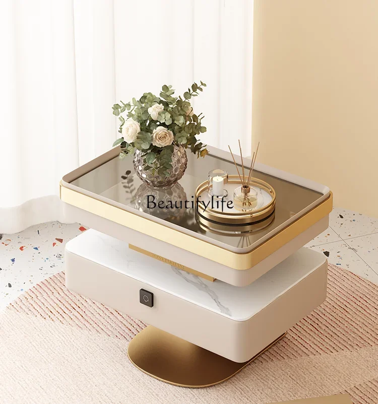 

44Light Luxury with Fingerprint Lock Glass Advanced Sense Stone Plate Smart Bedside Cabinet