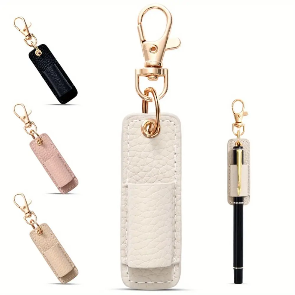 Portable PU Leather Lanyard Pen Holder with Keychain Pen Case Wear-resistant Pen Clip Durable Style Keychain Pendant