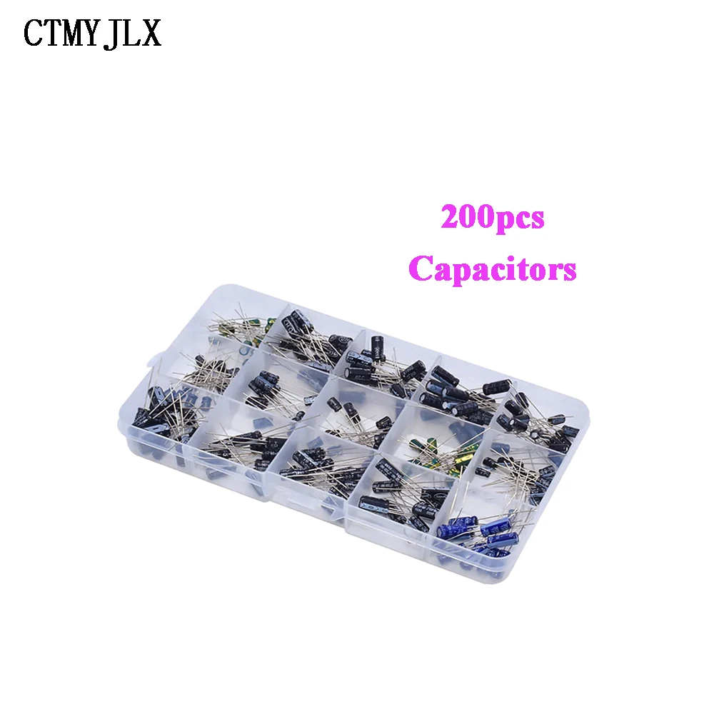 200pcs Radial Capacitors Set 15Values 10V 16V 25V 50V 0.1uF-220uF Electrolytic Capacitor Assortment Kit 0.22uf 1uf 2.2uf 100uf