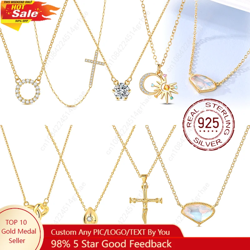 

S925 Sterling Silver Minimalist Cross Necklace for Woman Personality Chain Shining Gold Color Party Necklaces for Women Jewelry