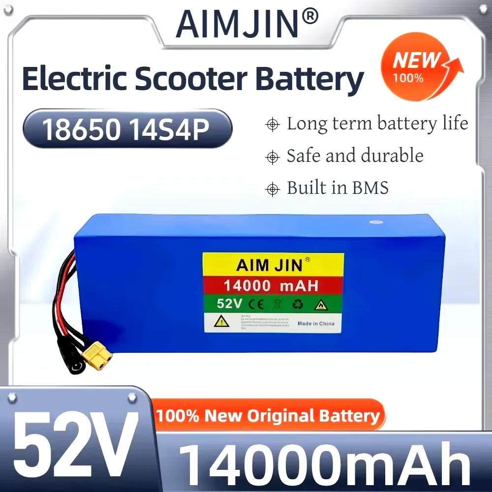 

14S4P 52V 14Ah High capacity 18650 Lithium Battery 1500W with BMS for Balance Car, Bike, Scooter, Tricycle + 58.8V Charger