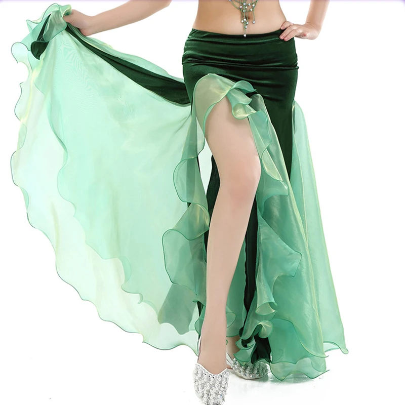 New Adult women Belly Dance Costume High slit wave edge velvet skirt Oriental dance skirt Stage Performance Belly Dancing Wear