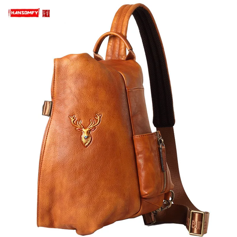 Genuine Leather Chest Bag Men's Bag Messenger Bag Men Casual Shoulder Bag 2024 New Cowhide Chest Pack Small Back Pack Fashion