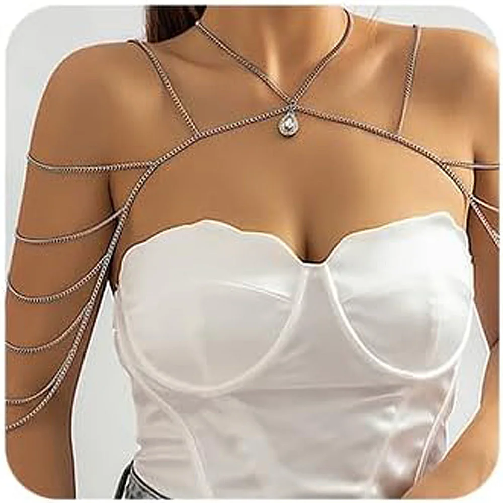 

Silver Crystal Pendant Shoulder Chain for Party Beach Music Festival Glittering Accessory