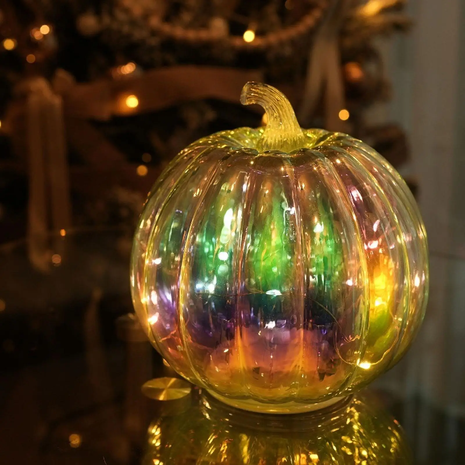 Glass Pumpkin Light with Timer Party Supplies Home Decor Colorful Desktop Ornament for Autumn Fall Festive Harvest Thanksgiving