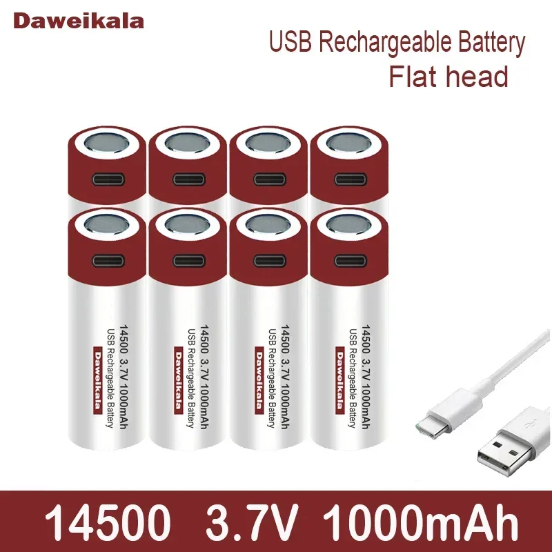 3.7V 14500 3.7V1000mAh lithium-ion battery can quickly charge USB14500 V aa rechargeable battery LED flashlight battery