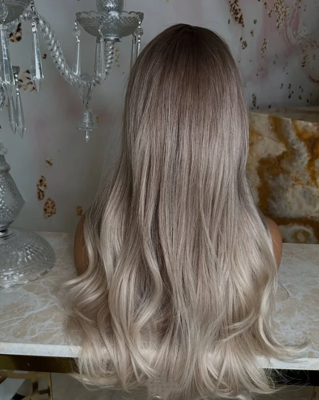 أومبير الرماد رمادي شعر مستعار أشقر طويل موجة طبيعية شعر مستعار مع الانفجارات الدانتيل أعلى شعر مستعار رخيصة حزب اليومية تأثيري الباروكات ألياف مقاومة للحرارة #3