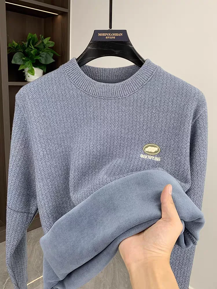 

Luxury Premium 2024 Autumn/Winter Round Neck Solid Color Exquisite Embroidery Men's Sweater Casual Warm Thick Knitted Sweater