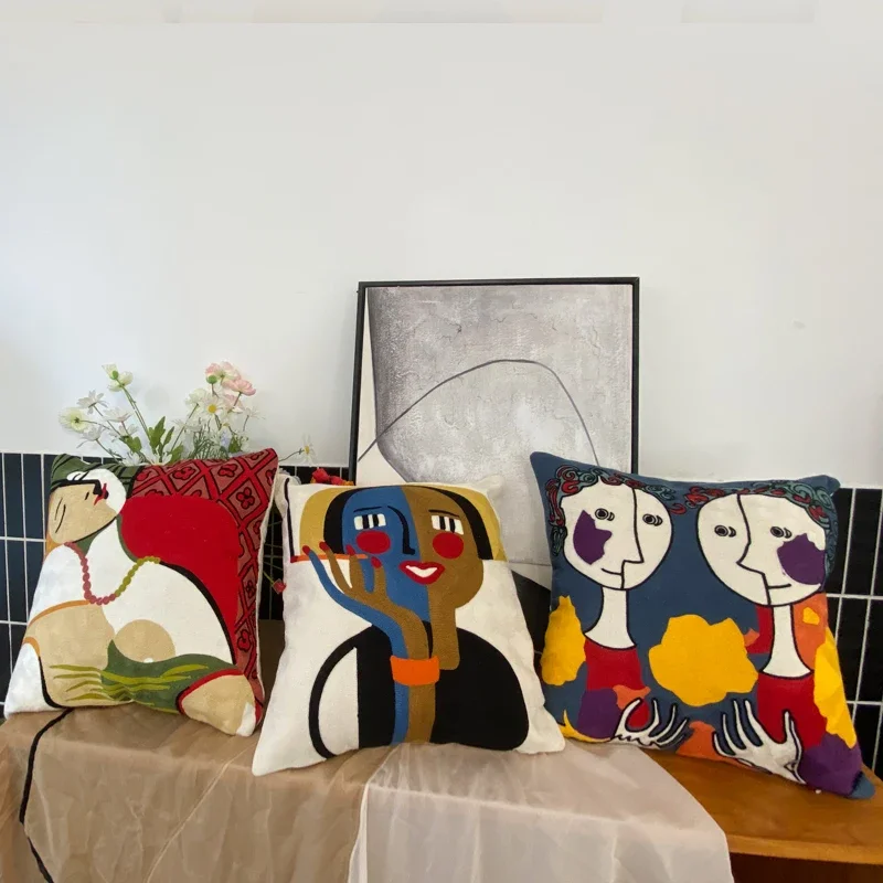 Embroidery Abstract Pillowcase Cotton Cushions Covers Picasso Decorative Throw Pillows Covers for Sofa Living Room Home Decor