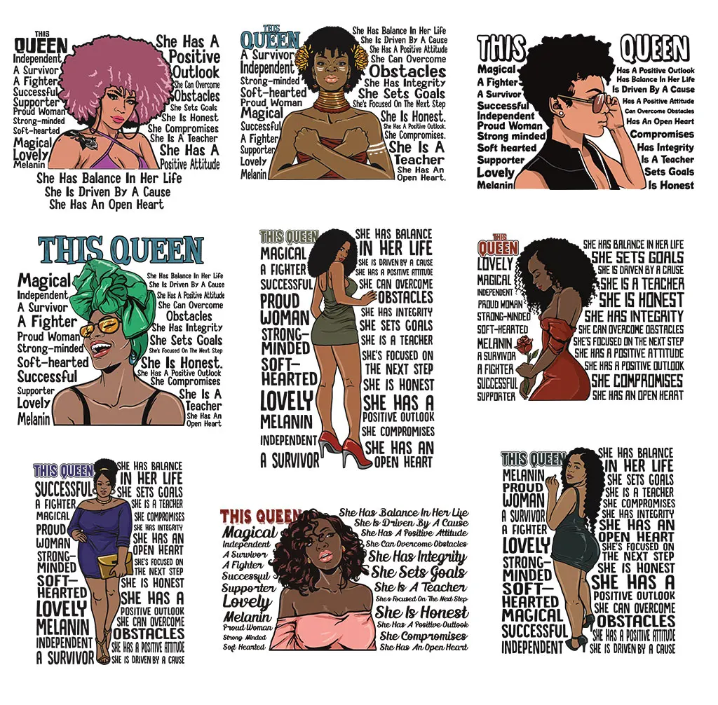Trend Heat Transfer Black Queen Quotes Iron Stickers On Clothes Transfert Thermocollant T-shirt Bag Diy Patch Parches