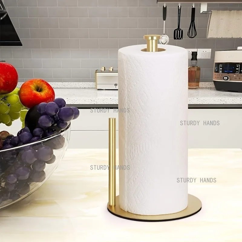 1pc Stainless Steel Desktop Upright Tissue Holder, Kitchen Paper Towel Holder, Cling Film Storage Rack, Home Accessories