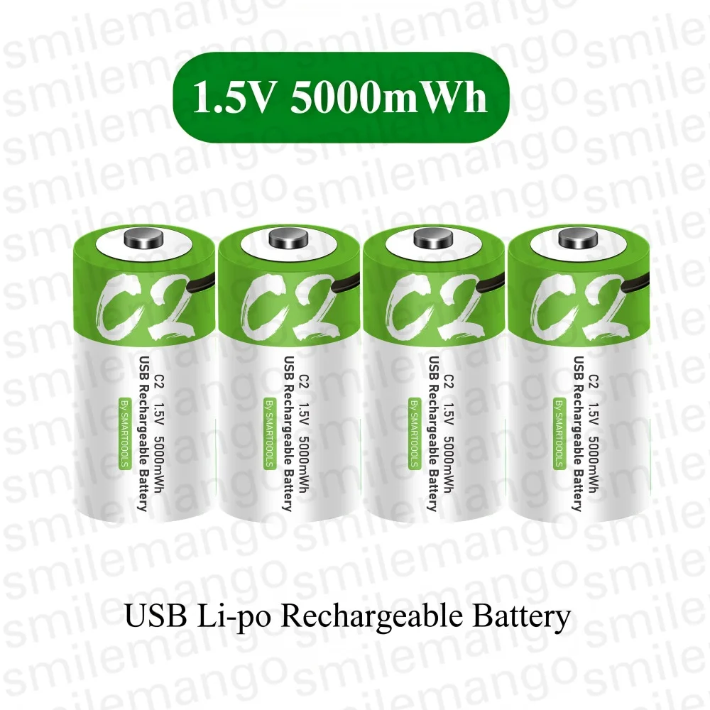 1,5V 5000mWh C-Größe LR14 Li-Po Wiederaufladbare Batterie Typ-C Ultra-Schnelles Laden für Taschenlampen Gaskocher Elektronisches Klavier Radios