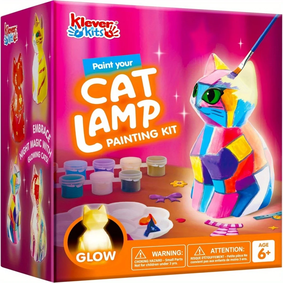 JOYFY Kids DIY Lampka Nocna do Samodzielnego Wykonania - Zabawa w Malowanie Lampki Kotka, Zabawki i Artykuły Plastyczne do Aktywności Szkolnych dla Dziewczynek i Chłopców w Wieku 6+ - Prezent na Urodziny