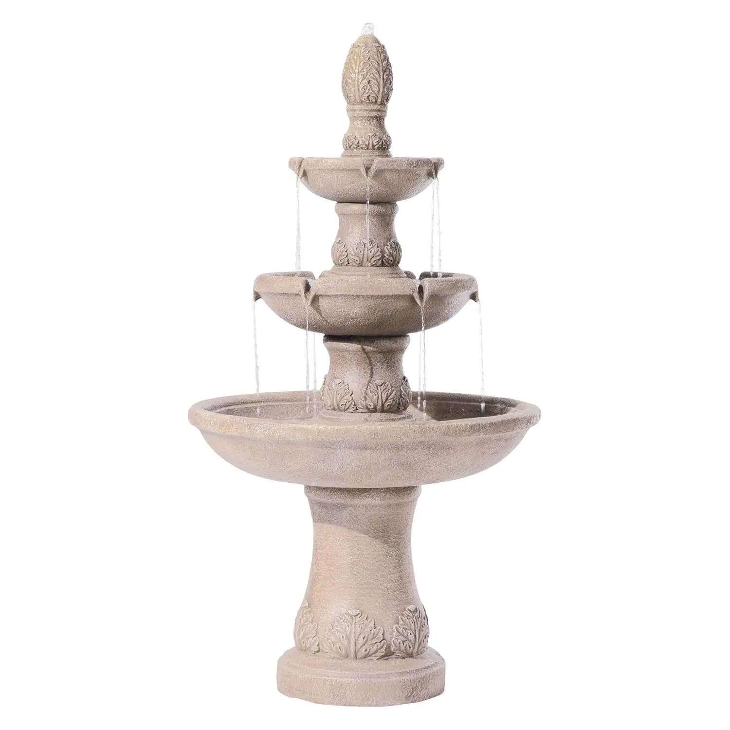 

57" 3-Tier Sand Stone Floor Fountain Cascading Water Feature for Garden Patio Yard, Customized